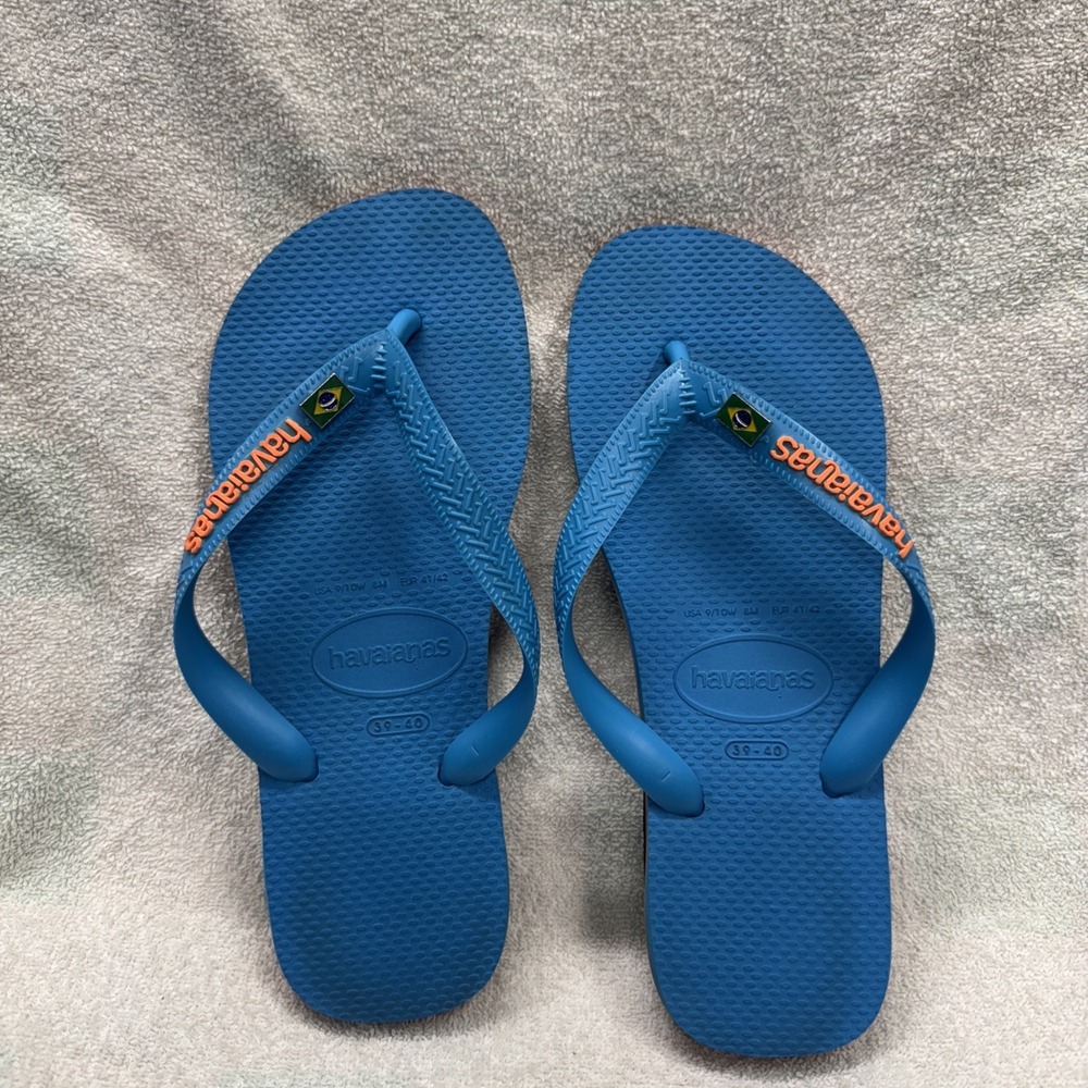 Havaianas Turquoise Orange Brazil Logo Flip Flops Size USA 9W/8M